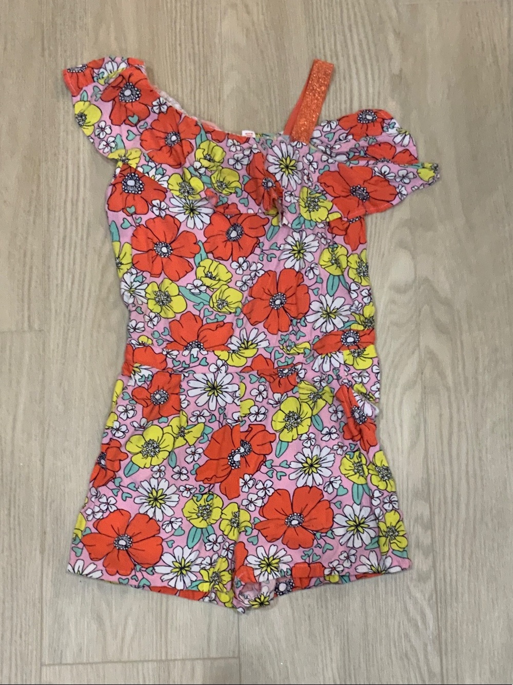Cat & Jack Girls Pink Floral One-Shoulder Romper